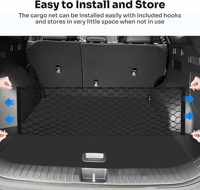 Canvcle Trunk Cargo Net for 2023-2025 2026 Kia Sportage Accessories Envelope Style Mesh Trunk Net Organizer and Storage Stretchable Adjustable Elastic Nylon Rear Cargo Netting with Hooks