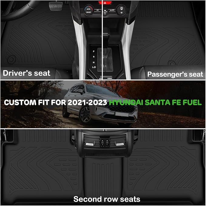 Floor Mats for 2021-2023 Hyundai Santa Fe Gas Upgrade Trunk Mat with Backrest Mat All Weather TPE Floor Liners Fit for Santa Fe Anti-Slip Full Set Car Accessories(Not for Hybrid)
