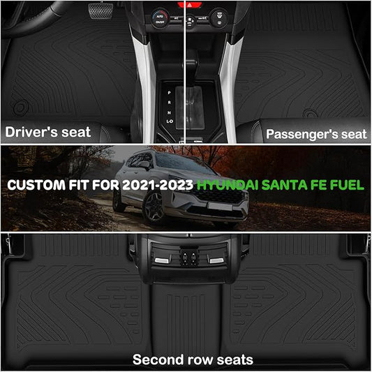 Floor Mats for 2021-2023 Hyundai Santa Fe Gas Upgrade Trunk Mat with Backrest Mat All Weather TPE Floor Liners Fit for Santa Fe Anti-Slip Full Set Car Accessories(Not for Hybrid)