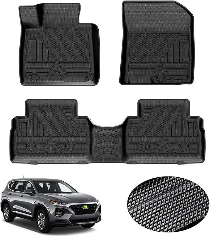 KUST Floor Mats for 2019-2020 Hyundai Santa Fe (5 Passenger Models), for Santa Fe All Weather Floor Mats, TPE Floor Liners, Front Rear 2 Row High Edges, Non-Slip
