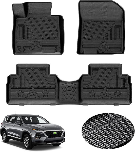 KUST Floor Mats for 2019-2020 Hyundai Santa Fe (5 Passenger Models), for Santa Fe All Weather Floor Mats, TPE Floor Liners, Front Rear 2 Row High Edges, Non-Slip