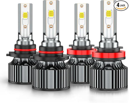High Low Beams Compatible for Ram 1500 2500 3500 2009 2010 2011 2012 2013 2014 2015 2016 2017 2018 2019 2020 2021 2022 2023 2024 2025, White Powersports Light Bulbs, Plug-n-Play, Off-Road Use, 4 PCS