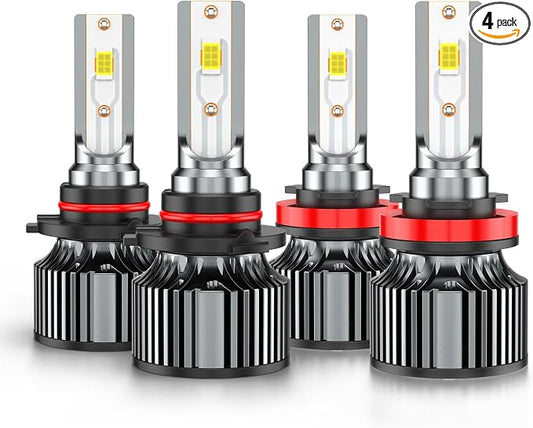 High Low Beams Compatible for Ram 1500 2500 3500 2009 2010 2011 2012 2013 2014 2015 2016 2017 2018 2019 2020 2021 2022 2023 2024 2025, White Powersports Light Bulbs, Plug-n-Play, Off-Road Use, 4 PCS
