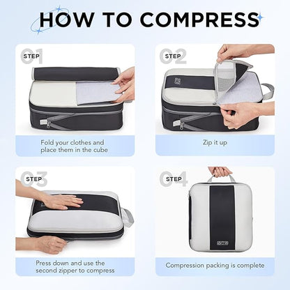 OlarHike 6 Set Compression Packing Cubes for Travel Essentials,Compressible Expandable Space Saver Bags for Organizing Clothes,Luggage Suitcase Garment Bags with Over 1000 pcs Mesh Holes(Black)