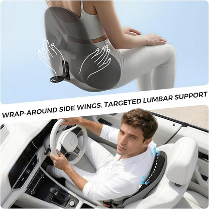 BEBAS Ergonomic Lumbar Support Pillow for Car, Memory Foam Back Support for Driving, Lower Back Pillow for Pain Relief, Comfort Lumbar Cushion for Office Chairs, Car Seat, Wheelchair -Black