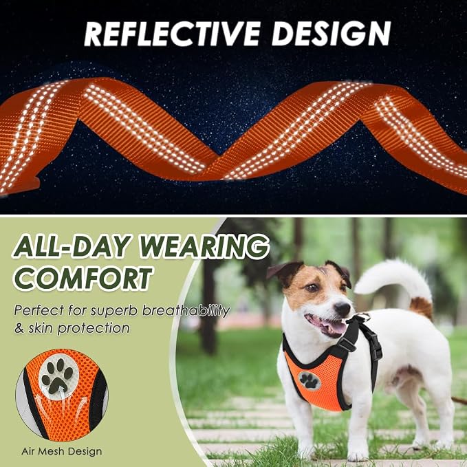 Lukovee Dog Car Harness Seat Belt, Adjustable Mesh Breathable Vest with Elastic Bungee Tether, Soft Padded 2-in-1 Safety Car Harness Seatbelt for Small Medium Large Dogs (Orange,XXS)