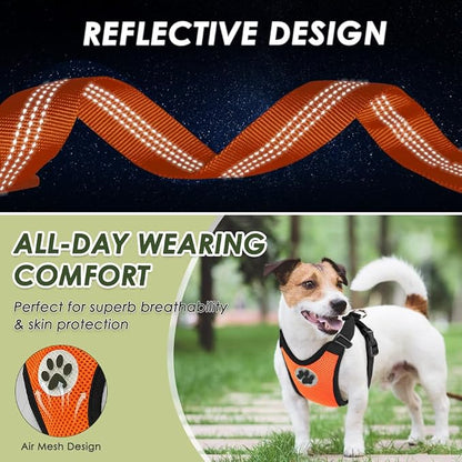 Lukovee Dog Car Harness Seat Belt, Adjustable Mesh Breathable Vest with Elastic Bungee Tether, Soft Padded 2-in-1 Safety Car Harness Seatbelt for Small Medium Large Dogs (Orange,S)