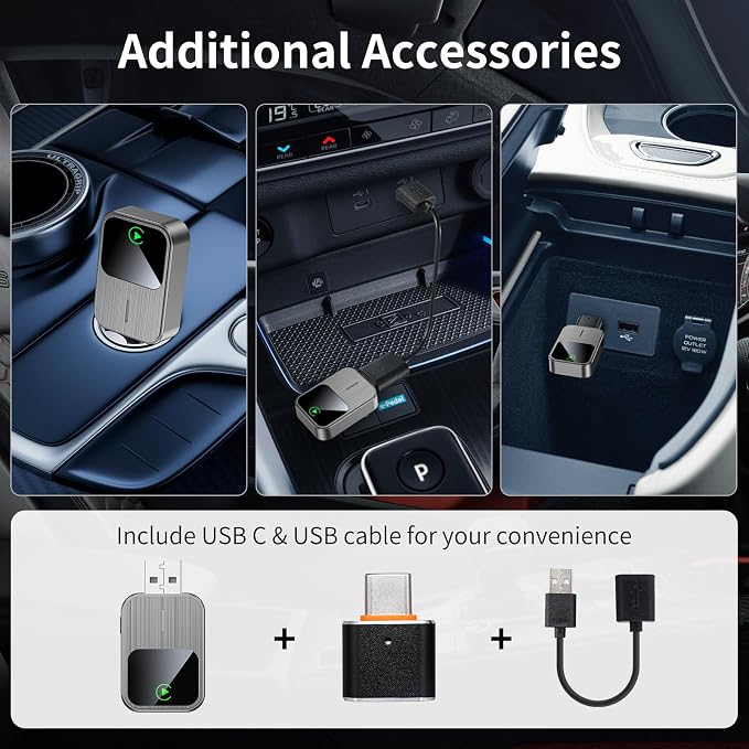 Wireless CarPlay Adapter-2025 Upgrade Built-in Wired CarPlay to Car Play Wireless Easy Use Plug&Play Fast Stable Connection Mini USB&Reset Button Design for Cars After 2016 (Only for iPhone)