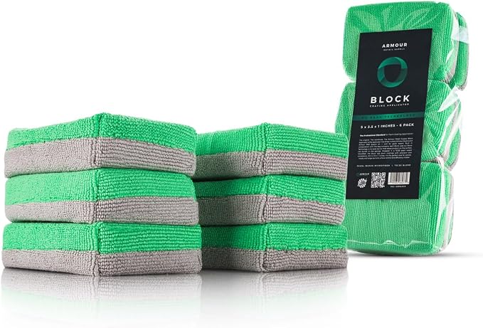 Armour Detail Supply - Block Coating Applicator - Premium Microfiber Suede Car Detailing Pads for Ceramic Coating, Graphene, Wax, and Sealant Application - 6 Pack
