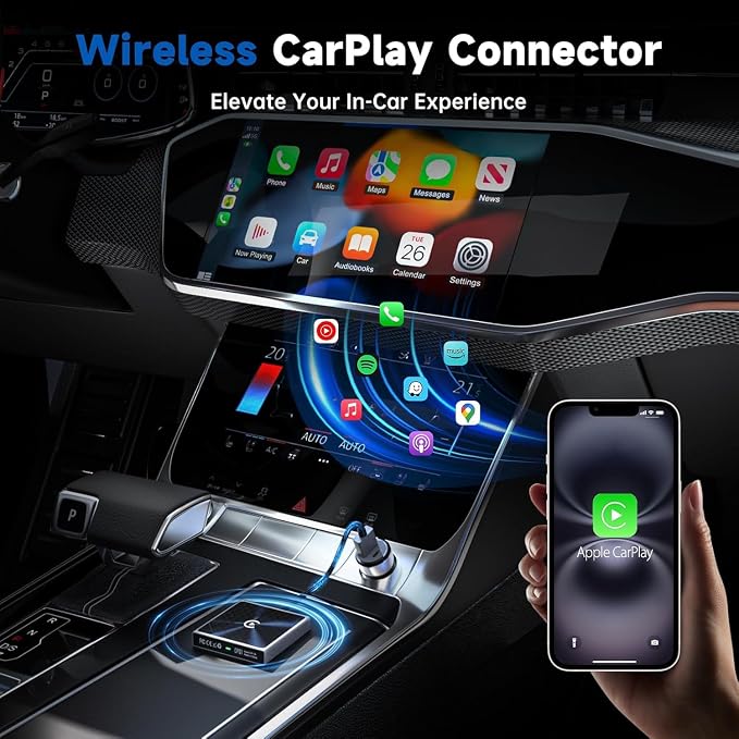 Wireless CarPlay Adapter for iPhone, Super mini Compact 2-in-1 Dongle for Apple iOS 10+, Convert Wired to Wireless CarPlay, Instant Connectivity, Fit for Cars from 2016 with Built-in CarPlay