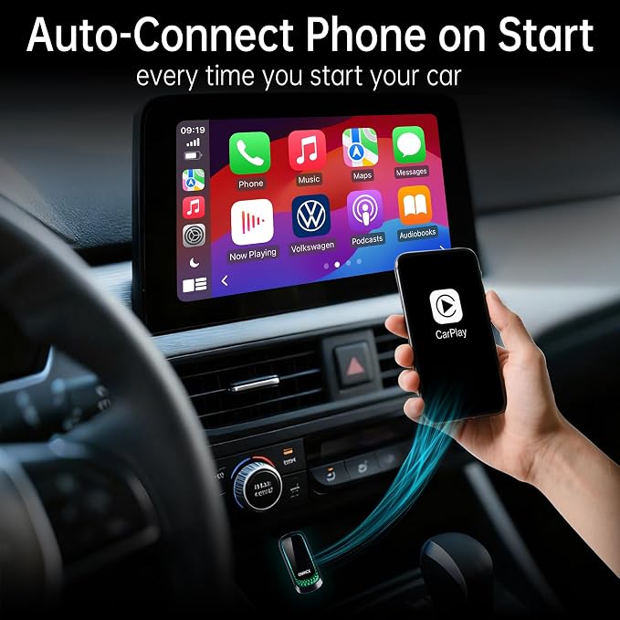 Wireless CarPlay Adapter (2025 Upgrade) – Convert Wired CarPlay to Wireless, Stable Connection, RGB Ambient Lighting, Compatible with Wired CarPlay Cars & iPhone