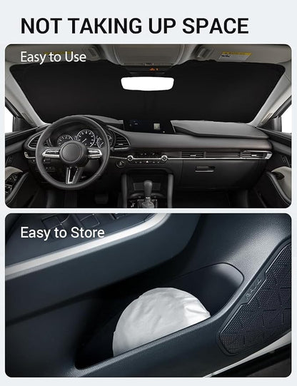 Proadsy 2026 Upgrade Windshield Sun Shade Custom Fit Mazda 3 2019-2025 2026 Mazda3 Hatchback/Sedan Front Sunshade Protector Foldable Sun Visor Blocks UV Rays Keep Car Cooler