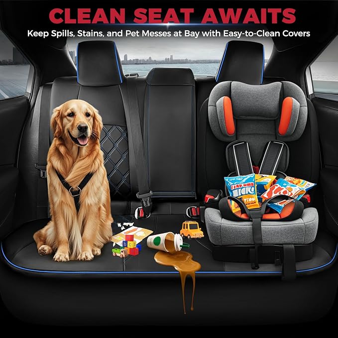 FREESOO for Toyota Corolla Seat Covers L LE XLE, LE Eco Sedan 2014 2015 2016 2017 2018 2019, Luxury Leather Seat Covers for Cars, Custom Fit Car Seat Covers, Waterproof Seat Cover, Black Blue Full Set