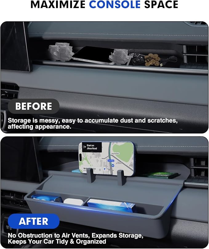 Autorder Silicone Passenger Organizer Tray for 2026 Toyota RAV4 Accessories - Dashboard Hidden Storage Organizer, Anti-Slip Tray with Phone Slot and Extra Compartments - Black