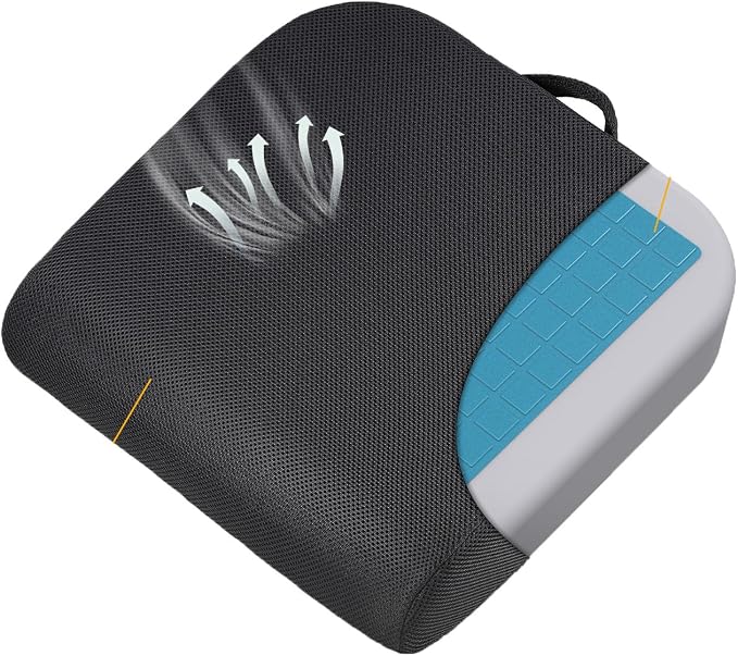 Gilbins Gel Seat Cushion - Memory Foam Cushion for Office Chair, Car Seat, and Wheelchair - Ergonomic Gel-Infused Cushion for Tailbone Support,and Lower Back Comfort - Portable & Washable
