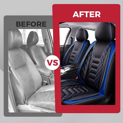 FREESOO Car Seat Covers Leather Seat Cover Full Set Automotive Seat Cover Protector Accessories Airbag Compatible Universal Fit for 5 Seats (Black Blue 8)