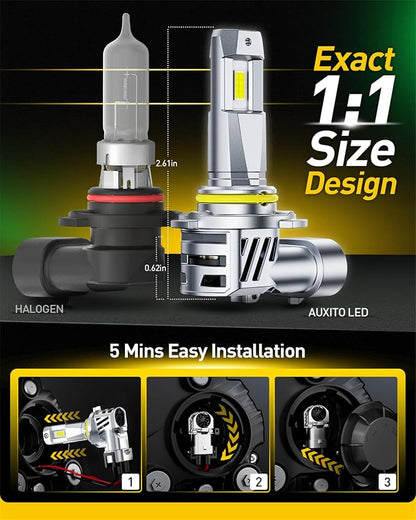 AUXITO 9005&9006 LED HeadIight Bulbs Combo, 1:1 Halogen Size, 6500K Ultra Bright, 1000% Brightness, Plug and Play, 60,000 Hours Lifespan, Pack of 4