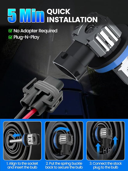 RCJ 9005/HB3 H11/H8/H9 Bulbs Combo, 32000LM Super Bright 6000K Cool White Fog Light, 1:1 Mini Size with Fan, Plug and Play, Canbus Ready, Pack of 4