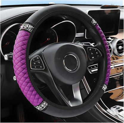 Osilly Bling Car Steering Wheel Cover, 15 Inch Rhinestones Soft Leather Elastic Steering Wheel Protector, Sparkly Crystal Diamond for Women Girls, Car Interior Accessories for Most Cars (Purple)