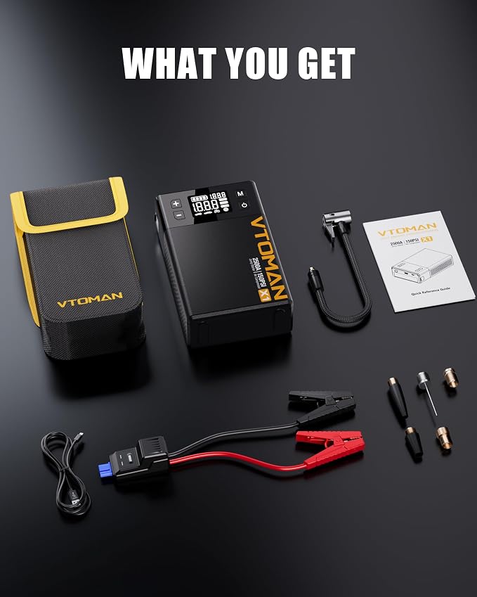 VTOMAN X1 Jump Starter with Air Compressor, Car Battery Jumper Starter (Up to 8.5L Gas/6L Diesel Engine) with 150PSI Auto Tire Inflator, 12V Portable Booster Pack, Lithium Jump Box Charger-Black