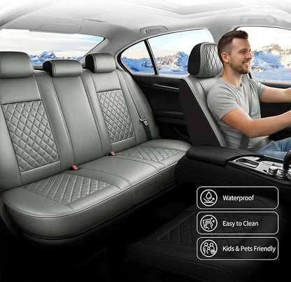 Car Seat Covers Compatible with Hyundai Elantra 2017-2025 2026 - Full Set 5 Seats Luxury Leather All-Weather Seat Cushions & Protectors, Waterproof & Breathable, Airbag Compatible (Gray)