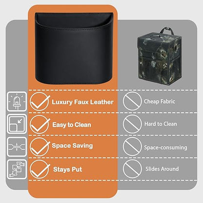 COZILO Leather Car Trash Can – Leakproof & Easy-to-Clean Car Garbage Can for Luxury Cars, SUVs & Trucks | Includes 60 Custom Liners, Secure Hook, Easy Install, Black