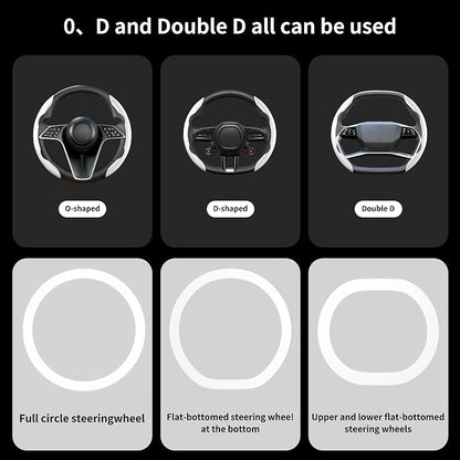 Carbon Fiber Steering Wheel Cover, 2-Piece Set Anti-Skid Comfortable Grip Segmented Butterfly Design, Easy Snap-On Installation Universal Fit 99% Cars, White