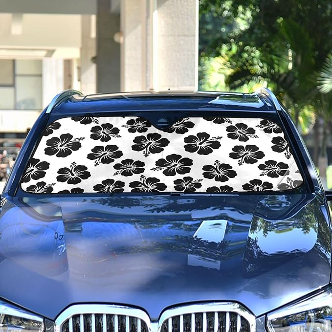 Tropical Hawaiian Hibiscus Flowers Windshield Sun Shade for Car Auto SUV Truck Foldable Front Window Sunshade Sun Visor Protector Block UV Rays Reflect Heat, 55" x 28"