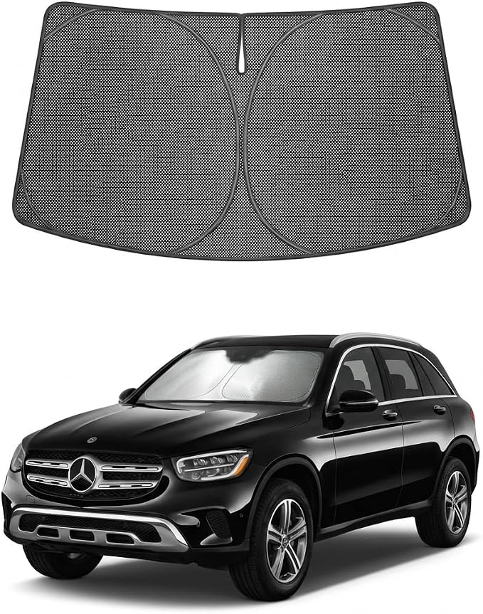 Proadsy Windshield Sun Shade Custom Fit Mercedes-Benz GLC 260 300 2023-2026 Ice Crystal Black Front Window Sunshade UV and Heat Blocker Foldable Visor Keeps Car Cooler for Summer Parking and Daily Use