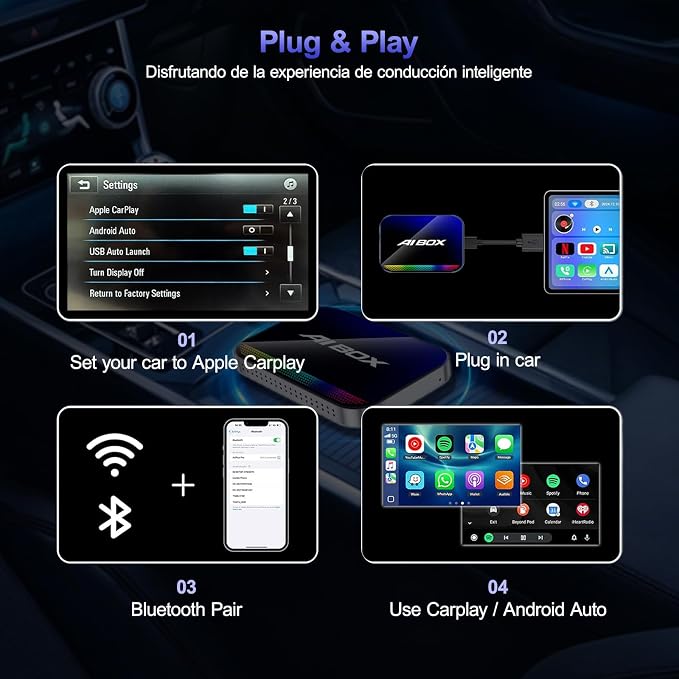 Wireless CarPlay & Android Auto Adapter, Magic AI Box with YouTube TikTok, Built-in Play Store and Screen Mirroring, Plug and Play Video Adapter for OEM Factory Wired CarPlay Vehicles