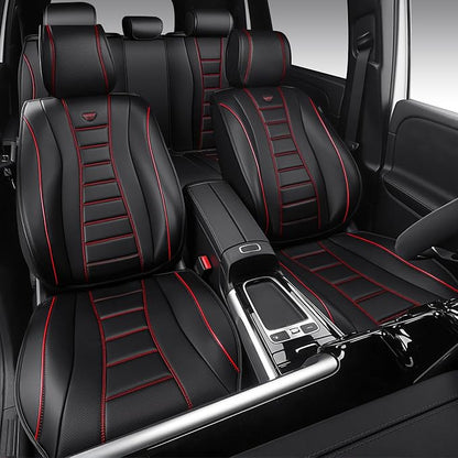 CAR PASS Nappa Leather Seat Covers, Universal FIT Piping Leather Car Seat Covers Full Set for Cars,SUV,Truck 3D Foam Waterproof Luxury Seat Covers 5 Seats, Comfort Durable Airbag Compatible Black Red