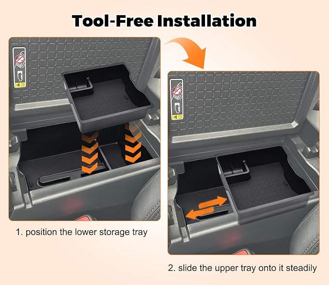 Dual Center Console Organizer for Toyota RAV4 2026+ Accessories (LE/SE/XLE/Woodland/XSE) RAV4 Console Tray Insert Organizer with Coin Holder Tissue Box Holder and Rubber Mats for Toyota RAV4 2026+