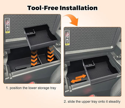 Dual Center Console Organizer for Toyota RAV4 2026+ Accessories (LE/SE/XLE/Woodland/XSE) RAV4 Console Tray Insert Organizer with Coin Holder Tissue Box Holder and Rubber Mats for Toyota RAV4 2026+