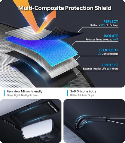 Wigoo Car Windshield Sun Shade Umbrella, UV Block & Heat Insulation, Reinforced Shaft Foldable Sunshade Keeps Car Cool & Protects Interior, Universal Fit for SUV Sedan Truck, A8 (44.4 * 24 in)