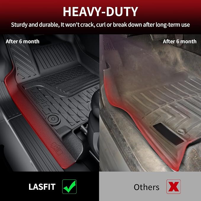 LASFIT Floor Mats for Dodge Ram 1500 2013-2018 & 1500 Classic 2019-2024 Quad Cab Bench Seat(Not for Bucket Seat & Vinyl Flooring), All Weather TPE Custom Fit Car Mats Floor Liners 1st Row Only, Black