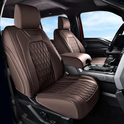 Coverado Premium Leather Front Seat Covers Waterproof Heavy-Duty Protectors Custom Fit for Ford F150 (2015-2026) F250/F350/F450 (2017-2026)-Brown, Vintage Style, Scratch-Resistant