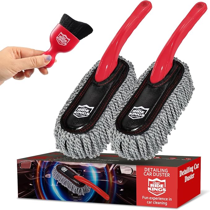 Car Detailing Kit, Interior Cleaning Brush & Microfiber Towel Set, Scratch Free Extra Soft Duster for Car Interior Exterior, Gifts for Men Women - 3 Packs - Red