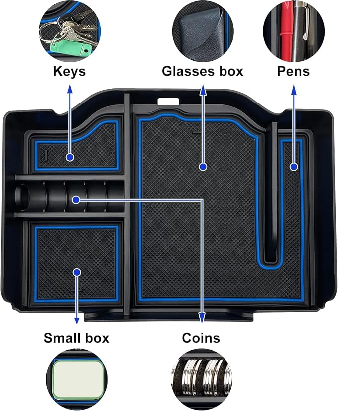 Center Console Organizer fit for Dodge RAM 1500 2500 3500 2026 2025 2024 2023 2022 2021-2019 Accessories Interior Storage Box Armrest Storage Tray (Blue) NOT FIT for 40/20/40 Split Bench Seat