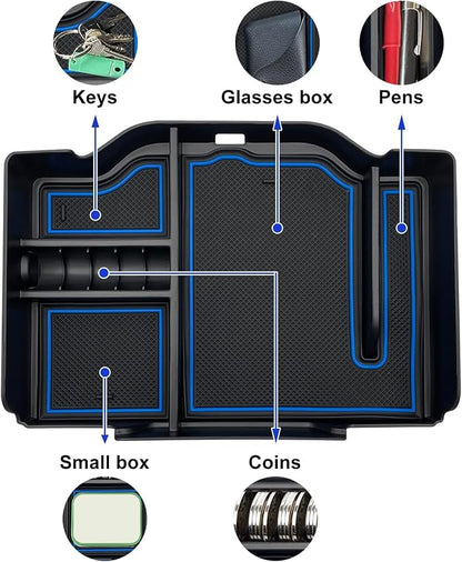 Center Console Organizer fit for Dodge RAM 1500 2500 3500 2026 2025 2024 2023 2022 2021-2019 Accessories Interior Storage Box Armrest Storage Tray (Blue) NOT FIT for 40/20/40 Split Bench Seat