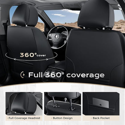 Coverado Car Seat Covers Full Set, Seat Covers for Cars, Car Seat Cover, Car Seat Protector, Leather Car Seat Cushion, Waterproof Car Seat Covers Front Seats and Back Fit for Most Cars(Black&Gray)