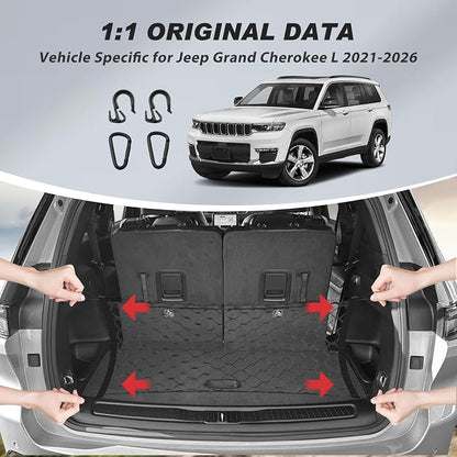 Karltys Cargo Net for Jeep Grand Cherokee L 2021-2026 Trunk Net | Envelope Style Elastic Mesh Net | Heavy Duty Metal Hooks | Jeep Grand Cherokee L Accessories