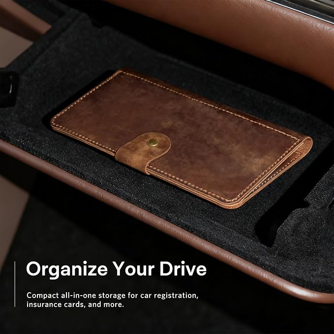 CoBak Genuine Leather Car Registration and Insurance Holder–Luxury Vehicle Glove Box Organizer, Premium Auto Document Case with Magnetic Closure for License, Cards & Papers，Brown