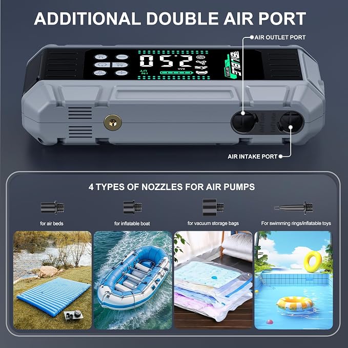 8000A Jump Starter with Air Inflator/Deflator Compressor, 65W Charging Car Battery Jump Starter (All Gas/16L Diesel), 24800mAh 150PSI Battery Jumper Starter Portable, Jump Box Jump Pack with LED Light