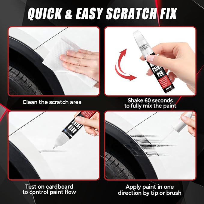 Touch Up Paint for Cars (Pearl White Multi-Coat PPSW), Compatible with Tesla Model Y/3/X/S, 0.4 fl oz Color Accurate 2-in-1 Car Paint Scratch Repair Pen, Easy to Use, Fast-Drying, Long-Lasting