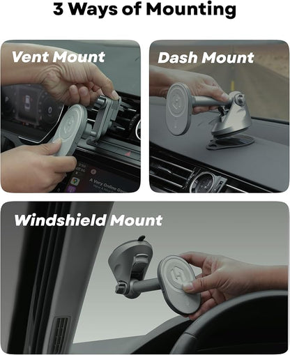 HexaCharge 4-in-1 Wireless Car Adapter – Works with Apple CarPlay and Android Auto, Magnetic Phone Mount with Wireless Charging, Converts Wired to Wireless for iPhone & Android