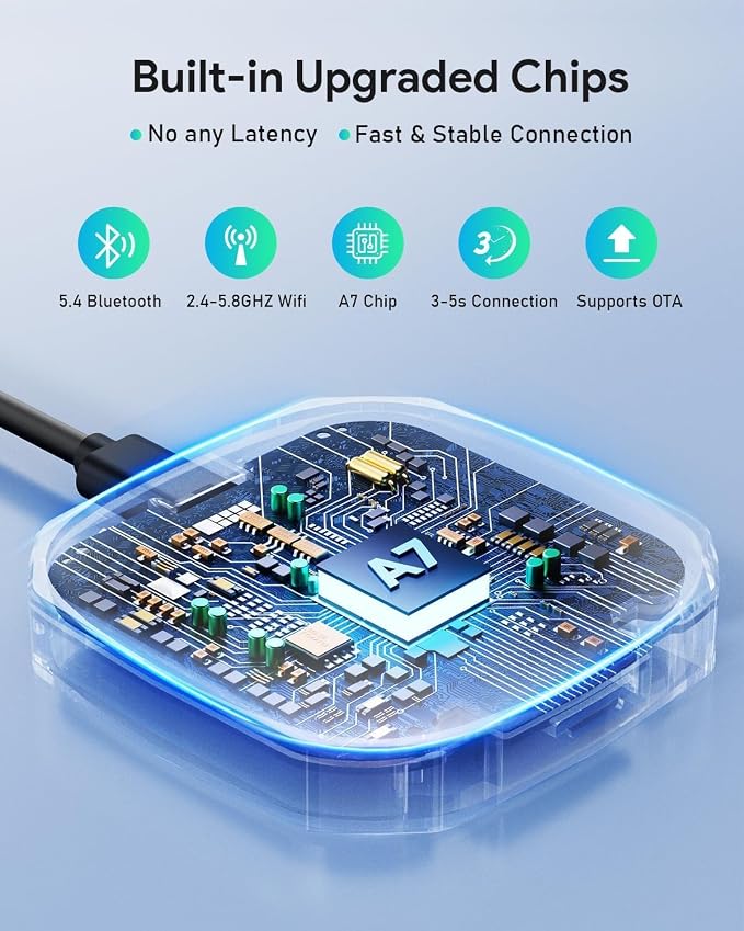 Magic AI Box Wireless CarPlay Adapter, 5.8GHz Zero Delay WiFi, Plug & Play 3s Auto Connect, Compatible iOS 10+ Android 11+ Factory Wired CarPlay Cars
