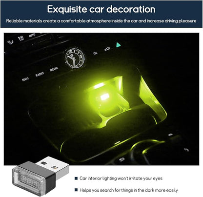 Dickno 4 PCS USB LED Car Interior Atmosphere Lamp, Portable Mini LED Night Light, Plug-in USB Interface Trunk Ambient Lighting Kit, Universal Vehicle Interior Accessories (Yellow)