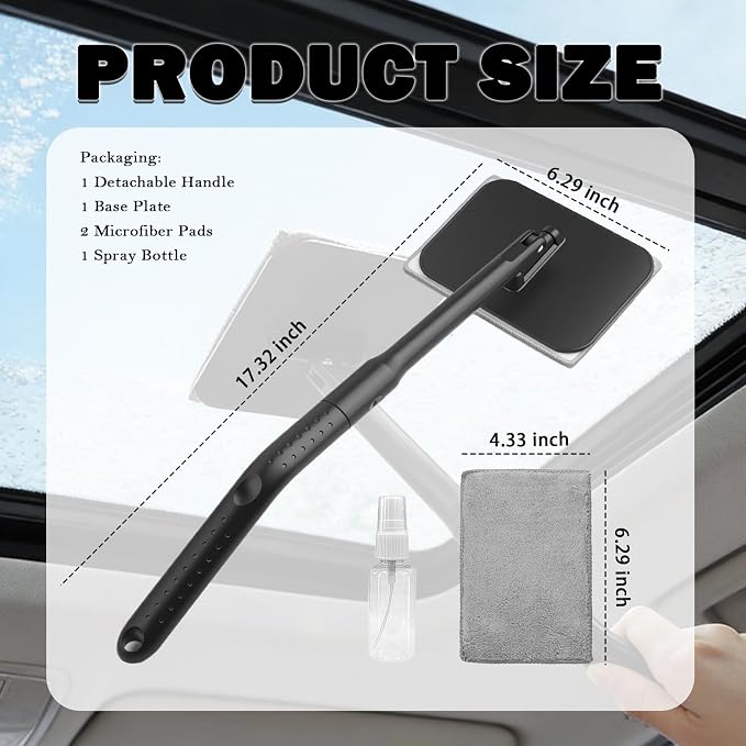 Aokdom Car Windshield Cleaner Tool Kit,2026 New Inside Windshield Cleaning Tool with Detachable Handle & 180° Swivel Head,Universal Car Glass Cleaner Tools for Fog & Dust Cleaning