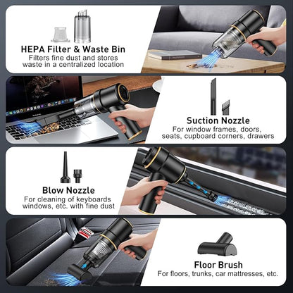 KMM Handheld Car Vacuum Cleaner, 9000PA Vacuum Cleaner & Air Duster, 120W High Power Vacuum Portable Cordless, Hand Held Vacuum Rechargeable with Multi-Nozzles & LED Light for Home, Car, Office