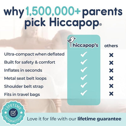 Hiccapop UberBoost Inflatable Backless Booster Seat for Kids, Portable Travel Car Seat | Ocean Steel Blue